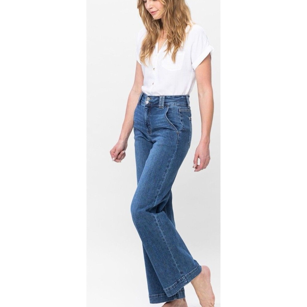 NWT Judy Blue High Rise Double Button Denim Jeans Blue Size 13/31